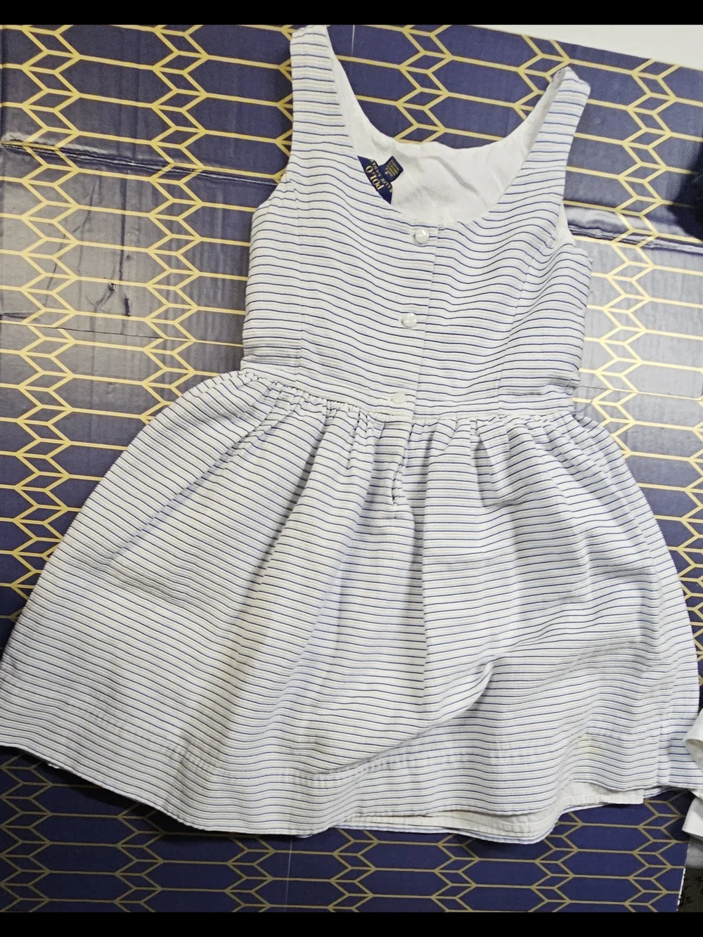 Ralph Lauren White Dress with Thin Navy Stripes - Sleeveless Casual